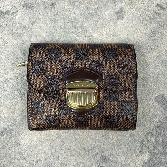 Rare Louis Vuitton Damier Ebene Joey Wallet Press Lock Compact Check - Picture 1 of 17